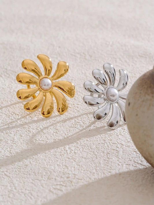 Smooth flower pearl adjustable plant ring - product image