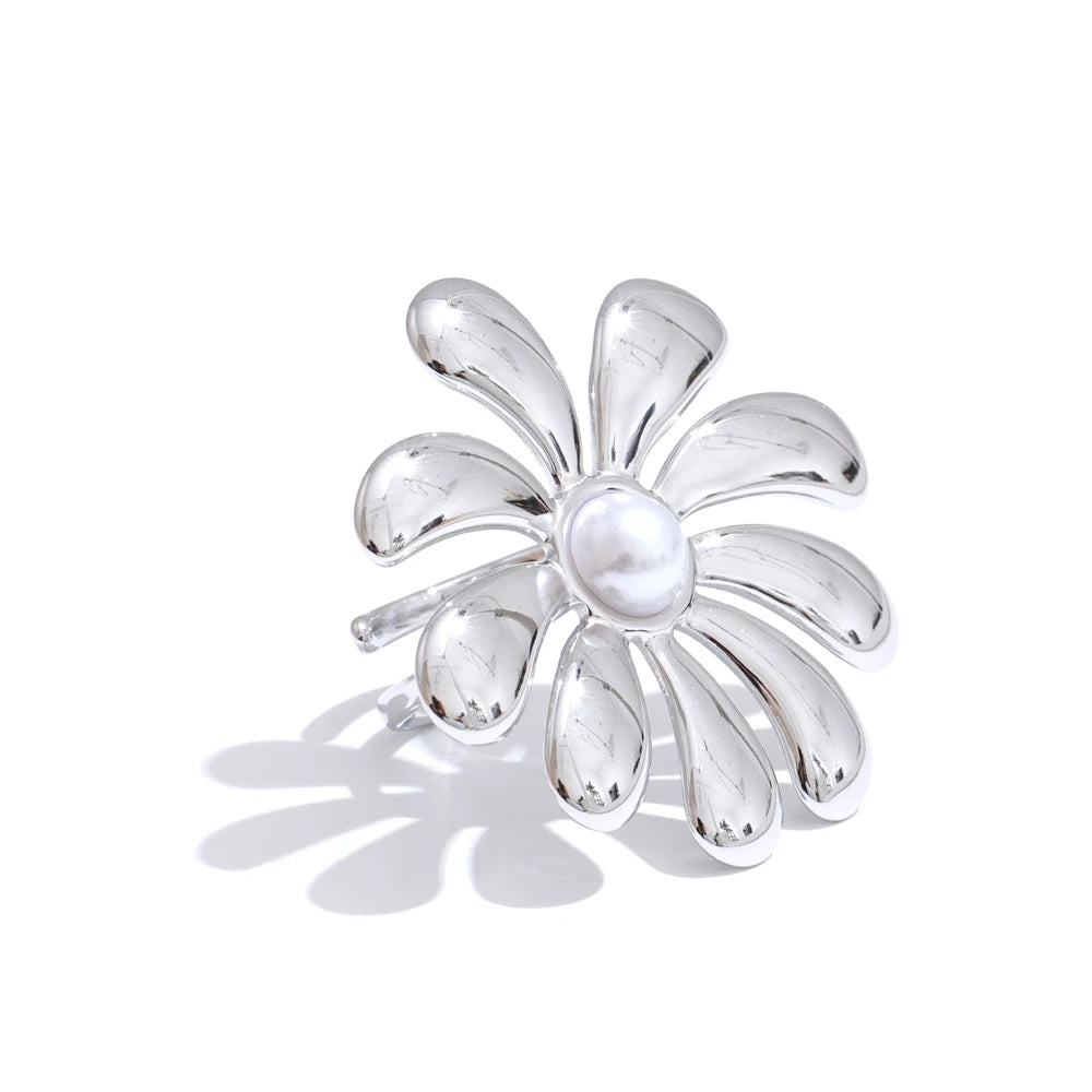 Smooth flower pearl adjustable plant ring - product image