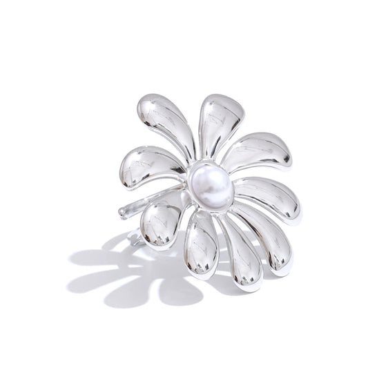 Smooth flower pearl adjustable plant ring - product image