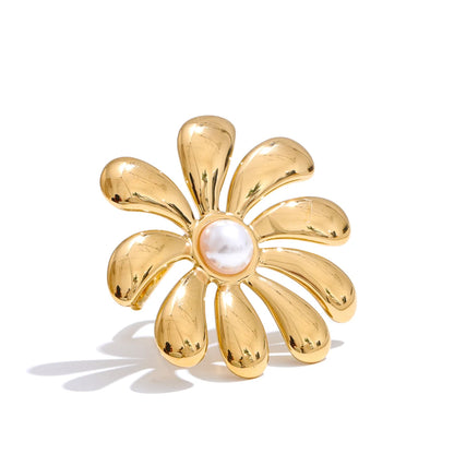 Smooth flower pearl adjustable plant ring - product image