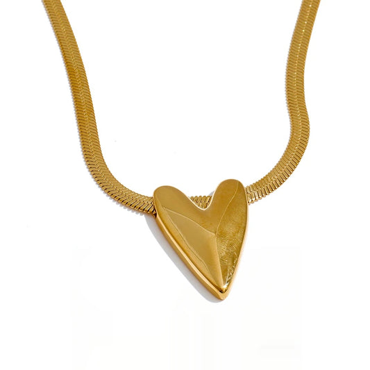 Smooth heart pendant snake chain necklace - product image