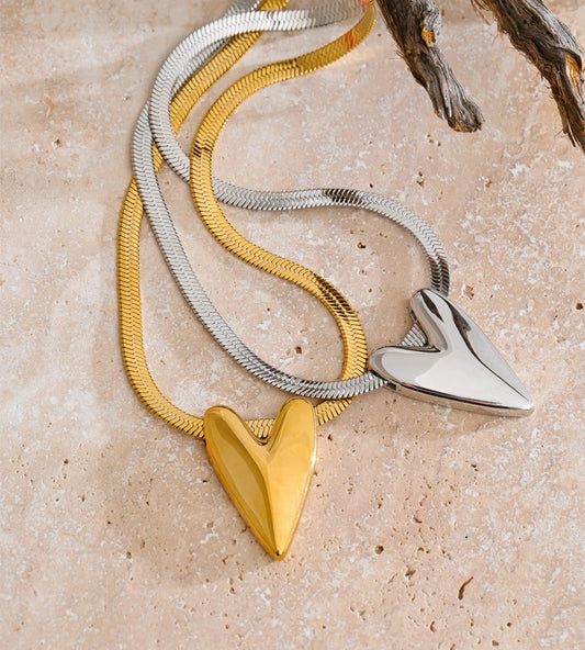 Smooth heart pendant snake chain necklace - product image