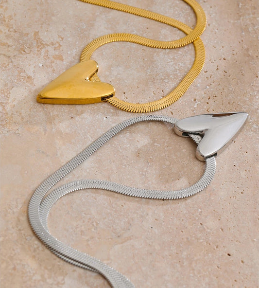 Smooth heart pendant snake chain necklace - product image