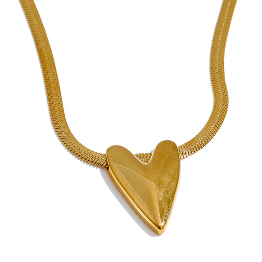 Smooth heart pendant snake chain necklace - product image