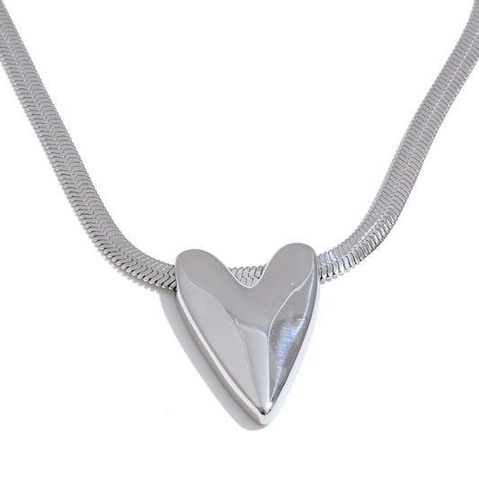 Smooth heart pendant snake chain necklace - product image