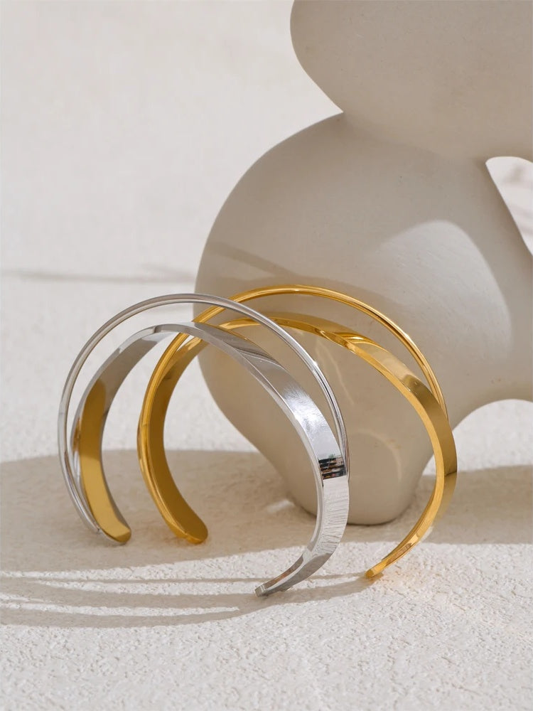 Smooth metal contemporary cuff open bracelet bangle women - product image