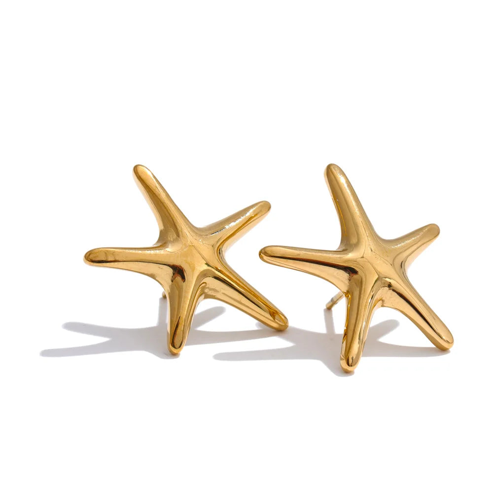 Smooth metal starfish stud earrings - product image