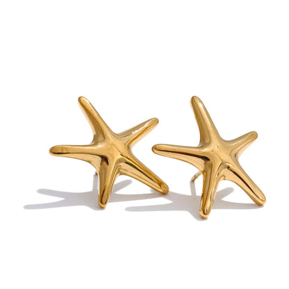 Smooth metal starfish stud earrings - product image
