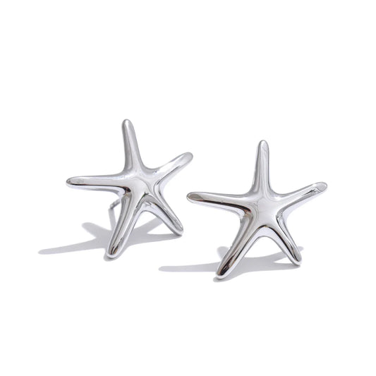 Smooth metal starfish stud earrings - product image