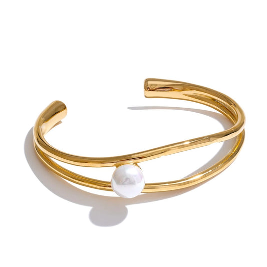 Smooth pearl hollow open bracelet bangle - product image