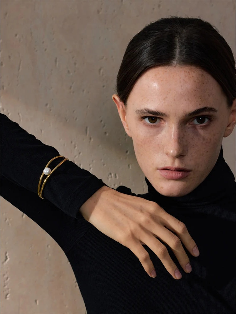 Smooth pearl hollow open bracelet bangle - product image