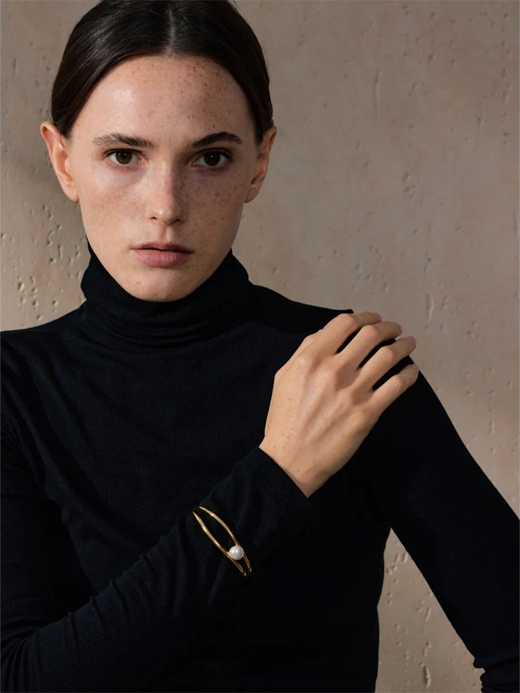 Smooth pearl hollow open bracelet bangle - product image