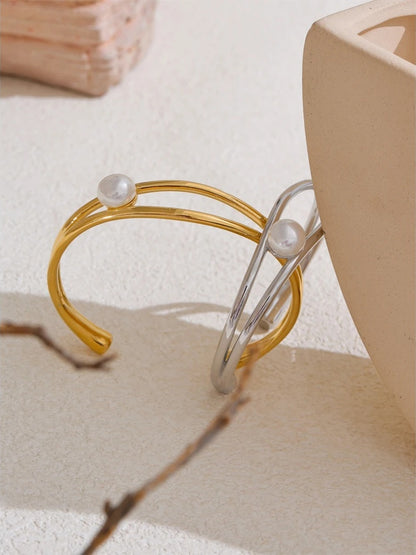 Smooth pearl hollow open bracelet bangle - product image