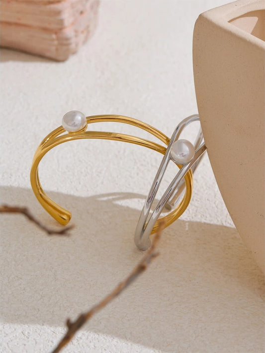 Smooth pearl hollow open bracelet bangle - product image