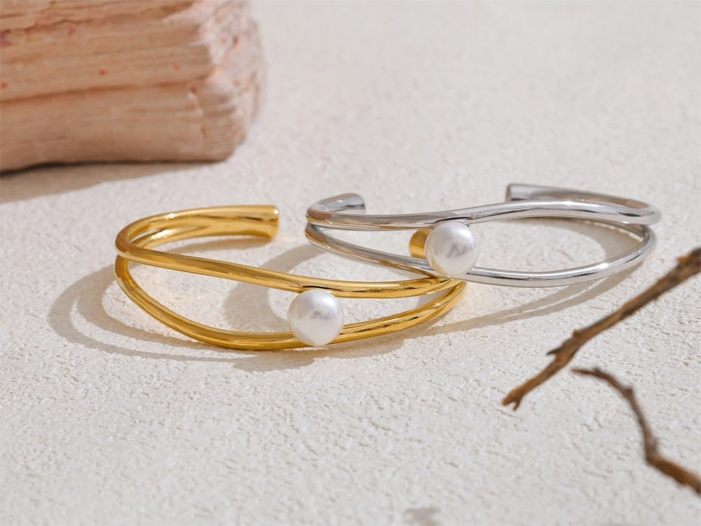 Smooth pearl hollow open bracelet bangle - product image