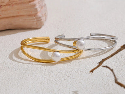 Smooth pearl hollow open bracelet bangle - product image