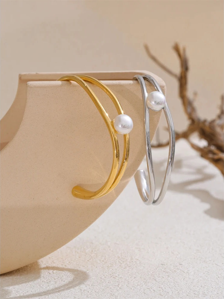 Smooth pearl hollow open bracelet bangle - product image