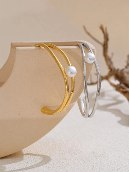 Smooth pearl hollow open bracelet bangle - product image