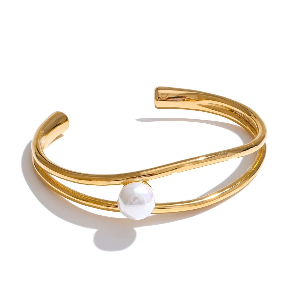 Smooth pearl hollow open bracelet bangle - product image