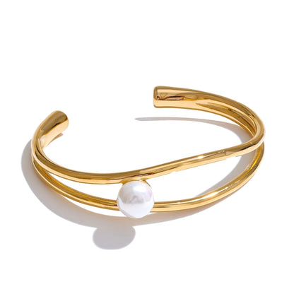 Smooth pearl hollow open bracelet bangle - product image