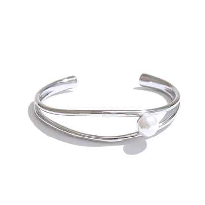 Smooth pearl hollow open bracelet bangle - product image