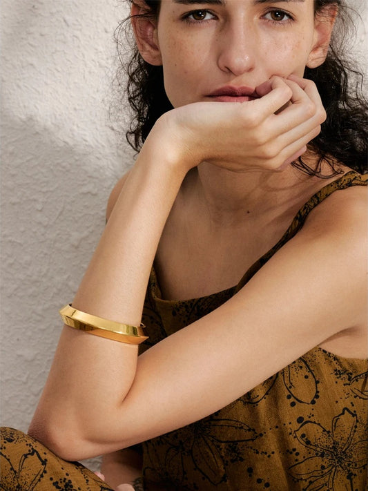 Smooth polished gold cuff bracelet - product image