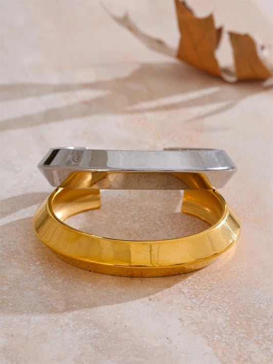 Smooth polished gold cuff bracelet - product image
