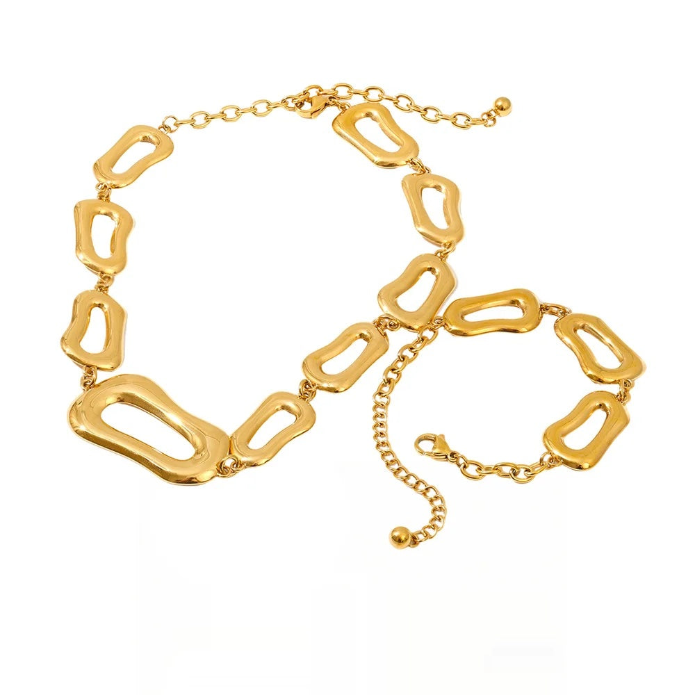 Smooth rectangle chain necklace bracelet set - product image