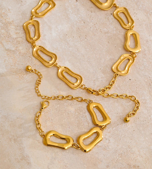 Smooth rectangle chain necklace bracelet set - product image