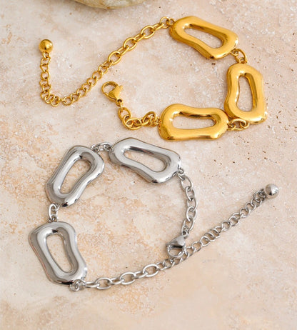 Smooth rectangle chain necklace bracelet set - product image