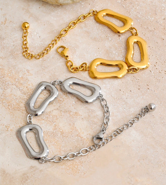 Smooth rectangle chain necklace bracelet set - product image