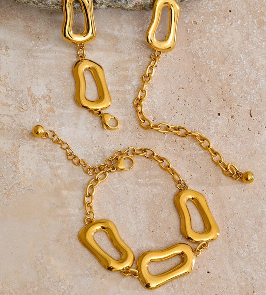 Smooth rectangle chain necklace bracelet set - product image