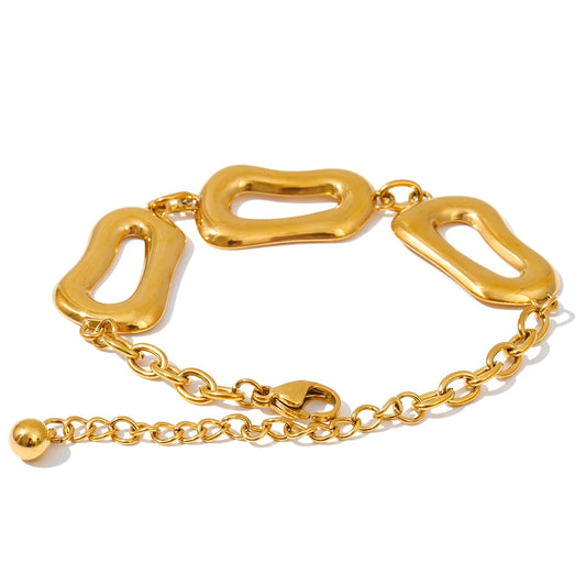 Smooth rectangle chain necklace bracelet set - product image