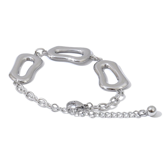 Smooth rectangle chain necklace bracelet set - product image