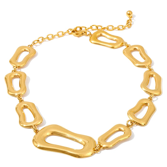 Smooth rectangle chain necklace bracelet set - product image