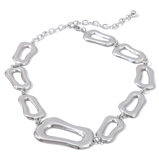 Smooth rectangle chain necklace bracelet set - product image