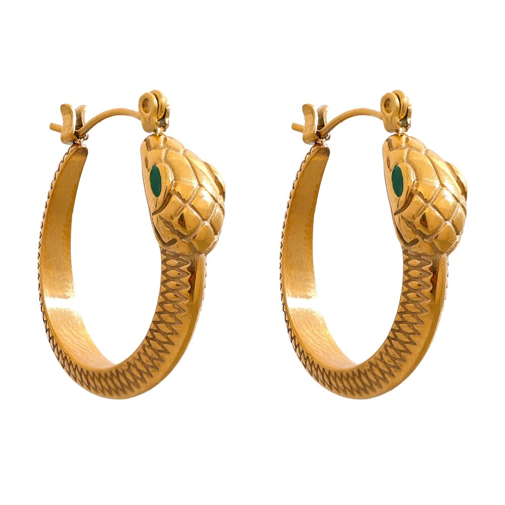 Snake pattern hoop earrings gold color - product image
