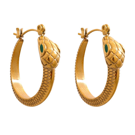 Snake pattern hoop earrings gold color - product image