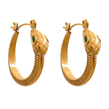 Snake pattern hoop earrings gold color - product image