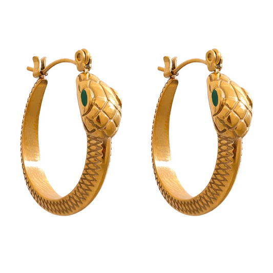 Snake pattern hoop earrings gold color - product image