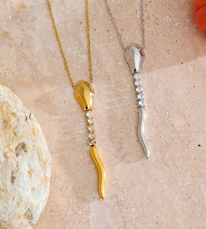 Snake shape zirconia pendant necklace - product image