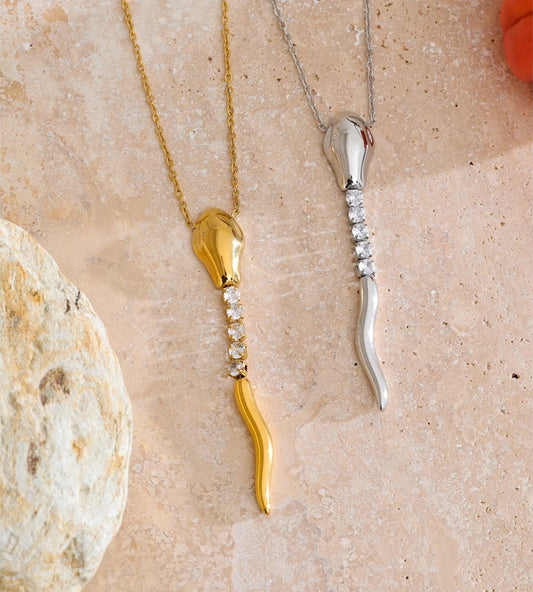 Snake shape zirconia pendant necklace - product image