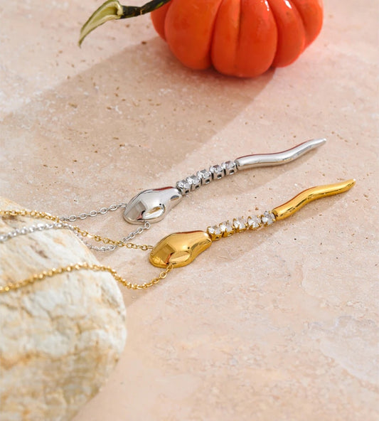 Snake shape zirconia pendant necklace - product image