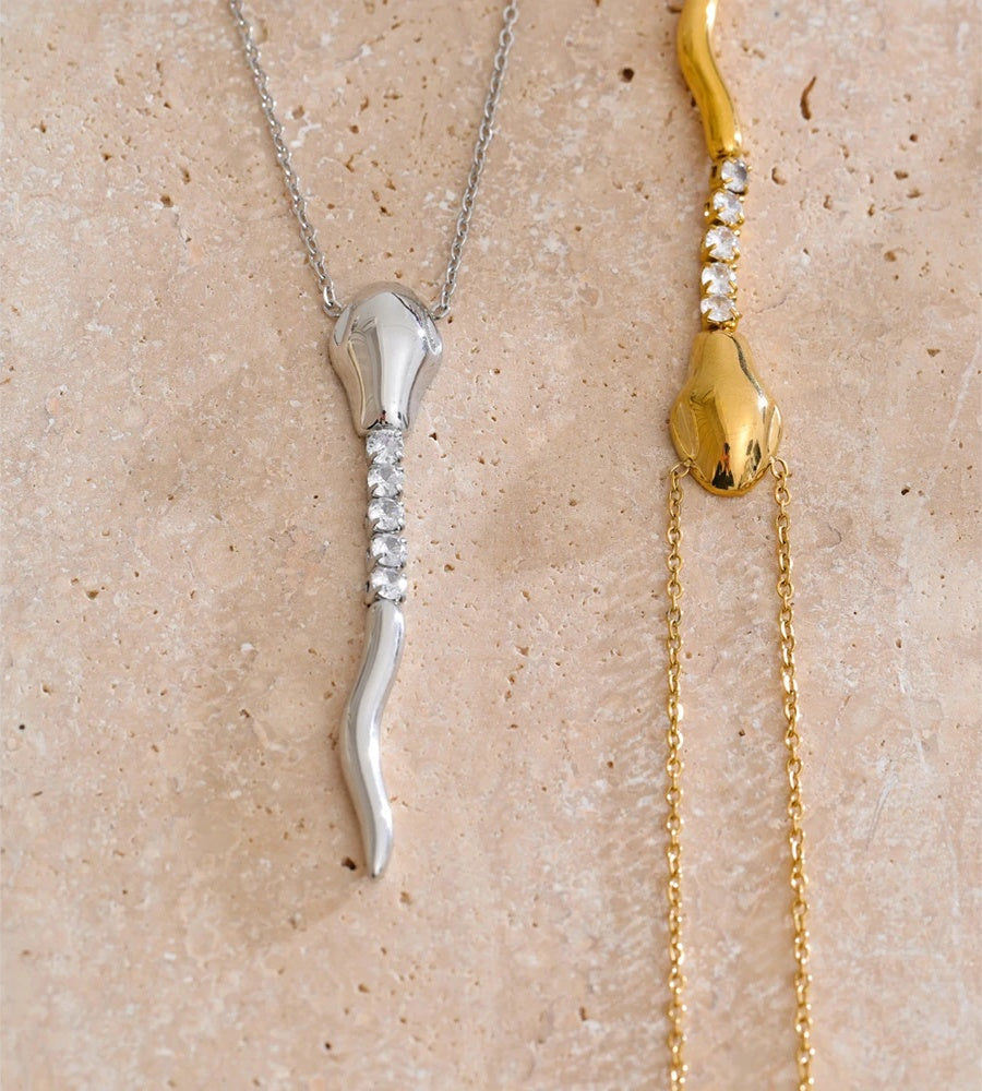 Snake shape zirconia pendant necklace - product image