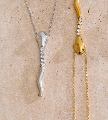Snake shape zirconia pendant necklace - product image