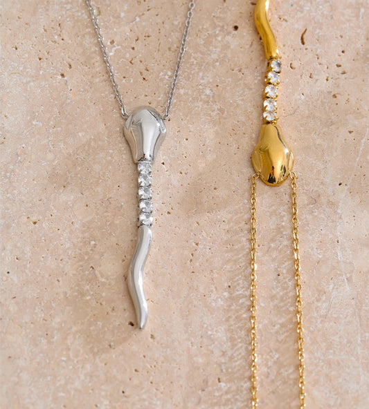 Snake shape zirconia pendant necklace - product image