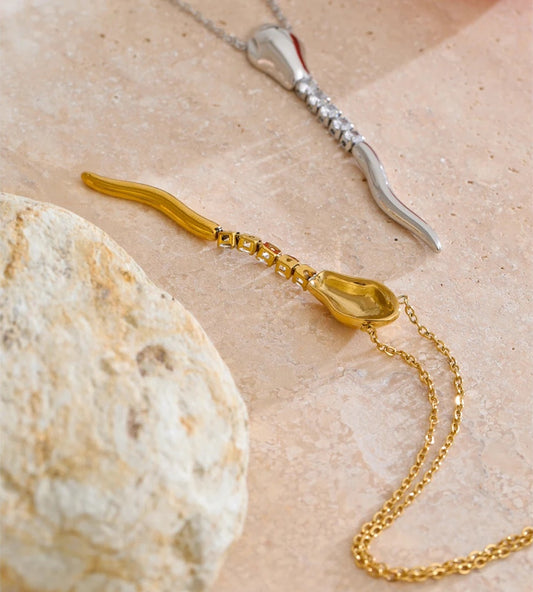 Snake shape zirconia pendant necklace - product image