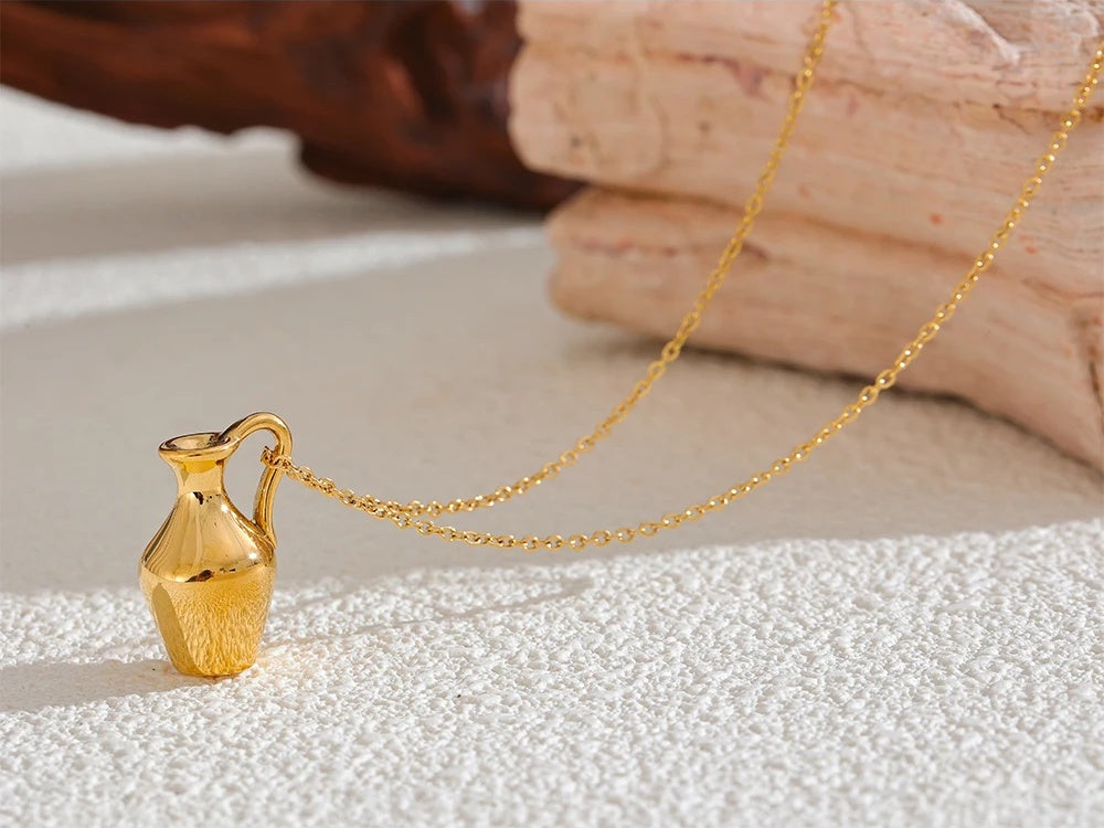 Solid metal vase kettle charm pendant necklace - product image
