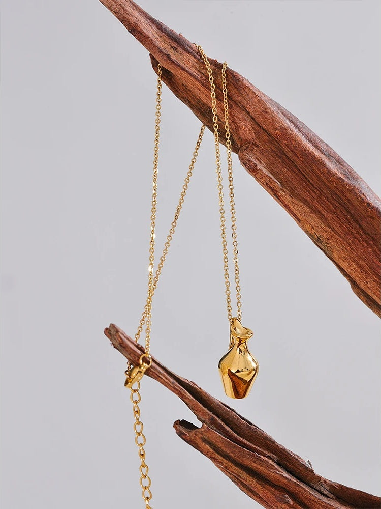 Solid metal vase kettle charm pendant necklace - product image