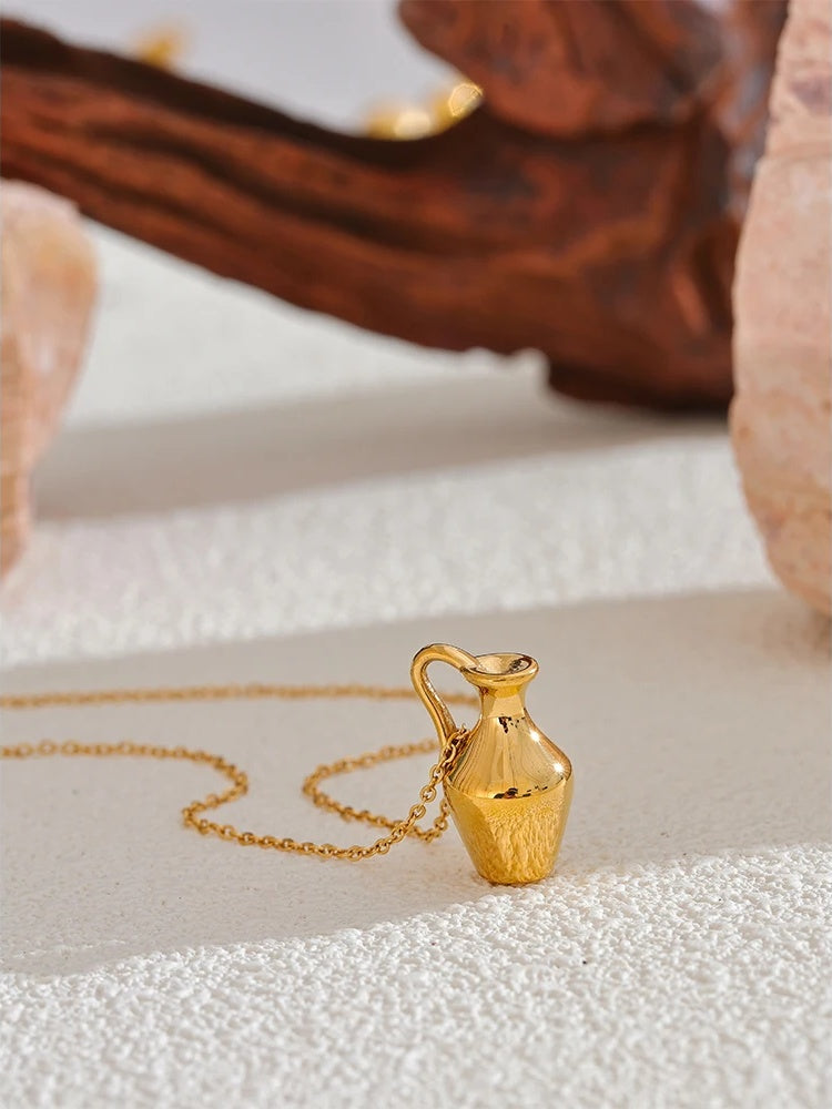 Solid metal vase kettle charm pendant necklace - product image